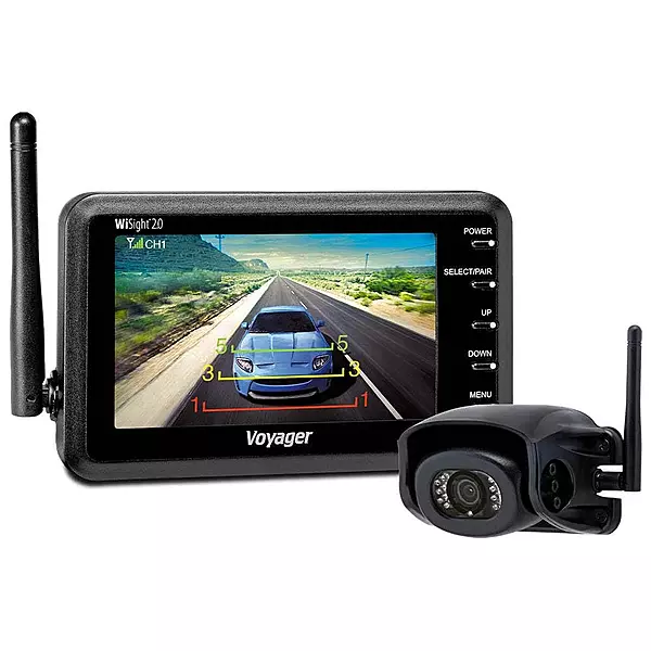 Voyager WVSXP43 Wireless Camera System for Prewire Prep, Black; System Includes (1) WVSXC43 4.3" Wireless LCD Monitor, (1) WVSXC160 Wireless Rear Camera, 12VDC Plug and Suction Cup Mount