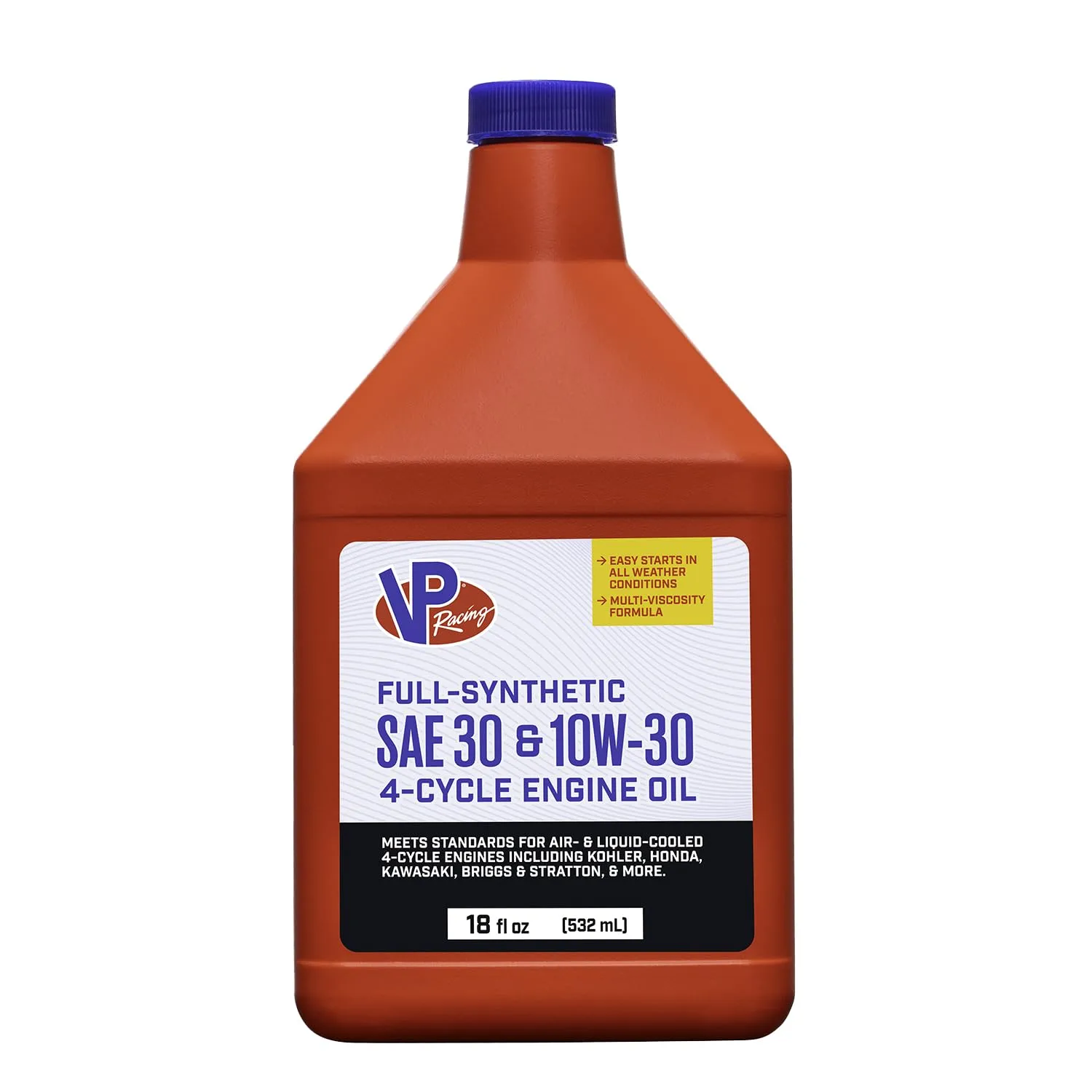 VP Racing 2927 4-Cycle Engine Oil SAE 10W/30 Full Synthetic Small Engine Oil, 18 oz