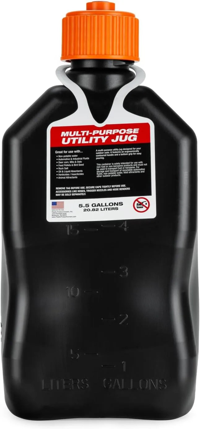 VP Racing 3852-CA, 5.5 Gallon Motorsport Jug V-Twin Sq. - Black/Orange