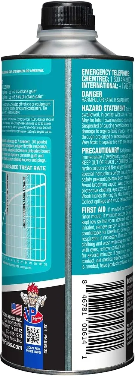 VP Racing Fuels 29505, Madditive Octanium Unleaded Octane Booster - Quart (Pack of 1)