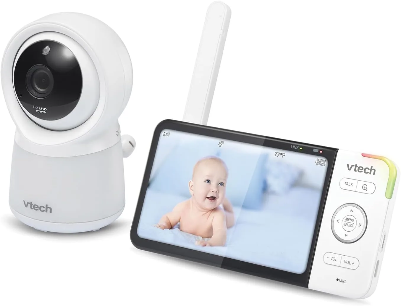 VTech RM5754HD RM5754HD Smart Wi-Fi 1080p Video Baby Monitor System with 5-in. Display, Night-Light, and Remote Access, White