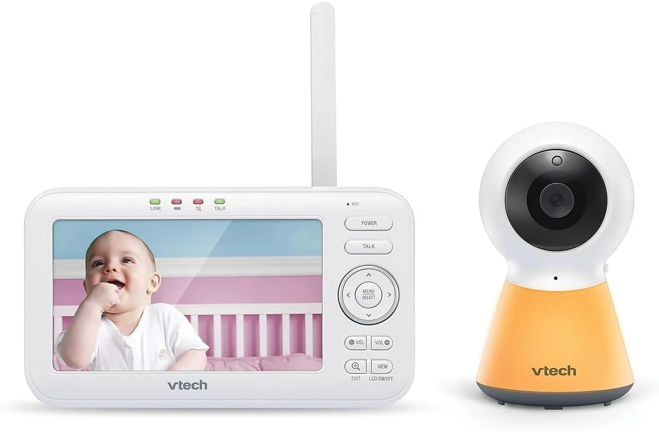 VTech 1080p Video Baby Monitor System With 5in Display And Adaptive Night-Light, 1.1inH x 6.49inW x 3.78inD, White