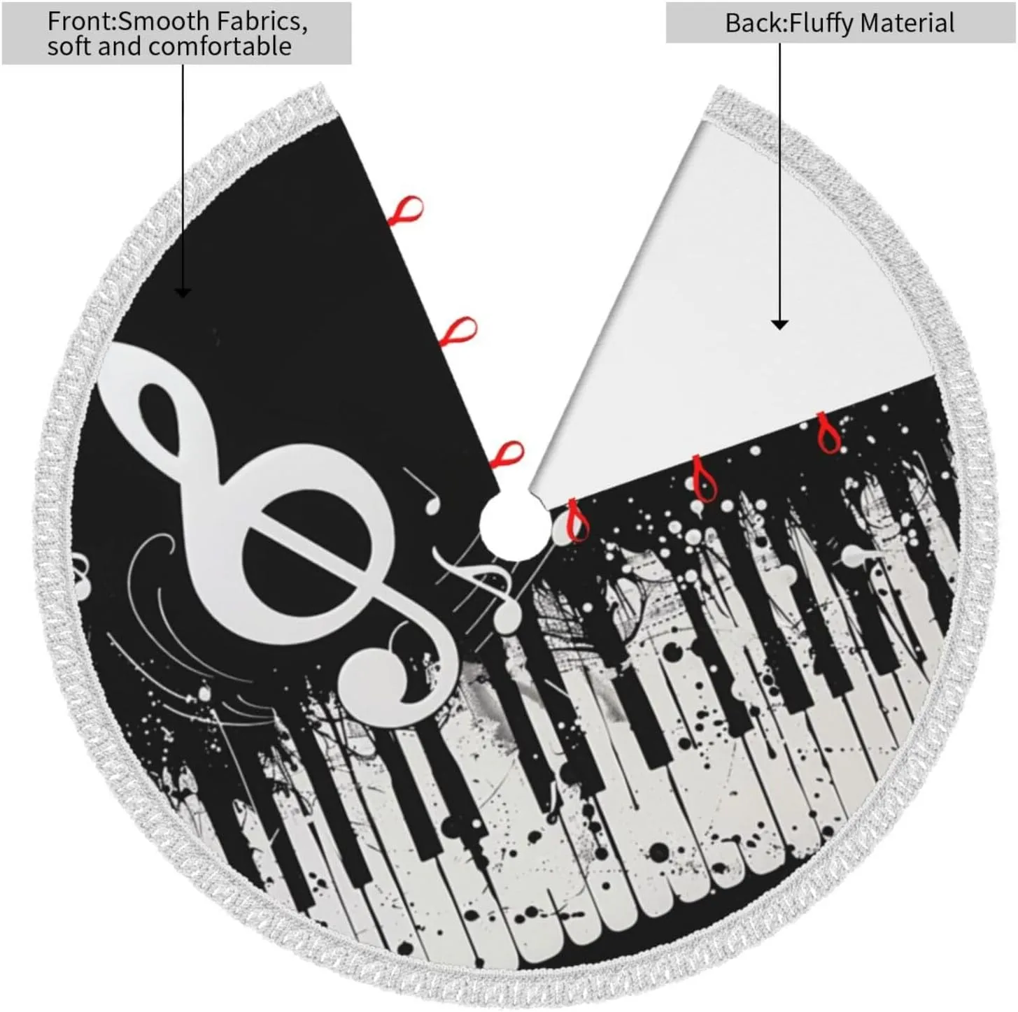 Black White Music Note Printed Christmas Tree Skirt 30 Inch - Thick Xmas Tree Skirt with Tassel for Indoor Outdoor Xmas Tree