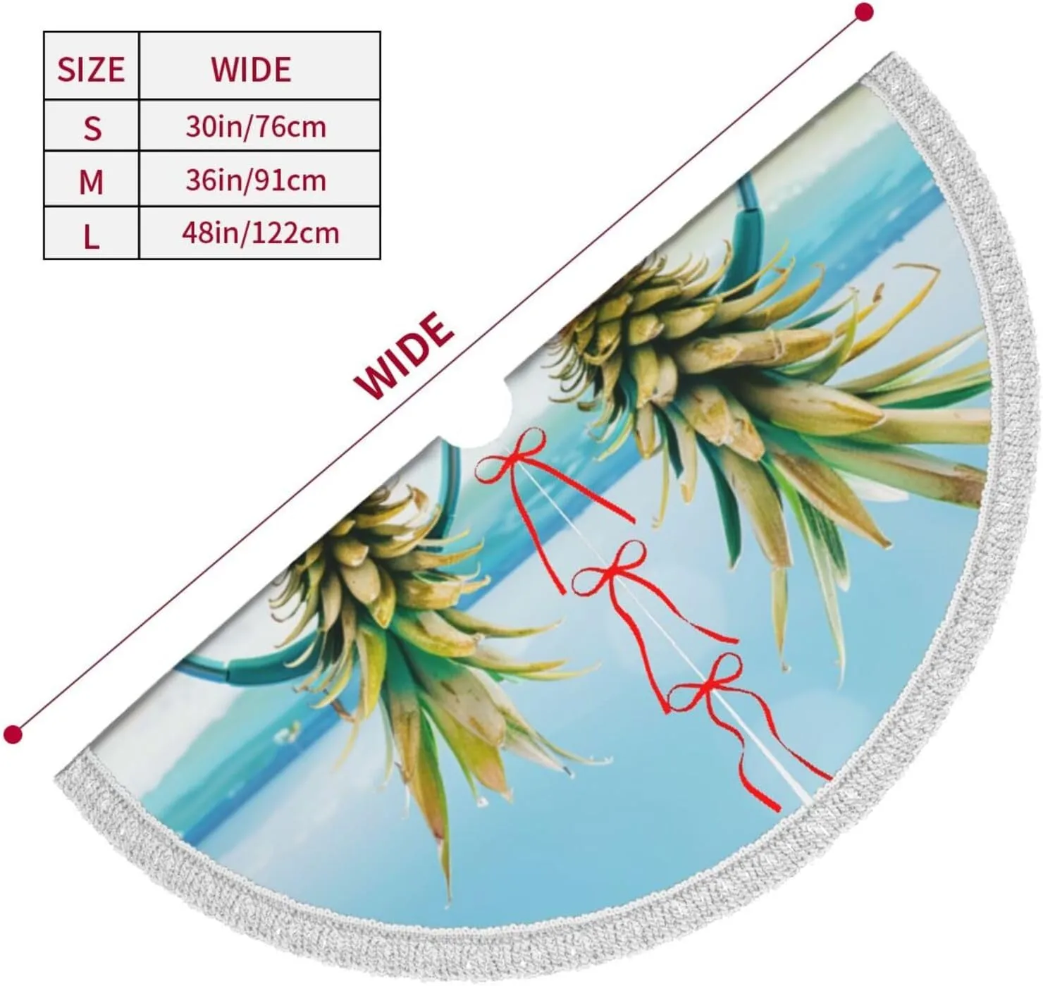 Beach Two Pineapples Sea Printed Christmas Tree Skirt 36 Inch - Thick Xmas Tree Skirt with Tassel for Indoor Outdoor Xmas