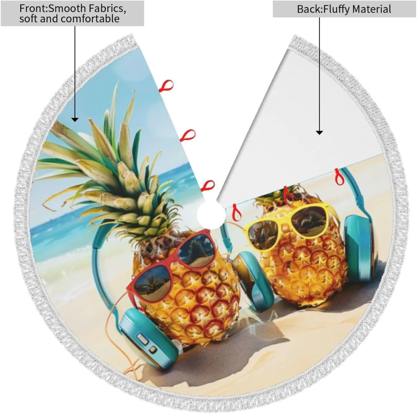 Beach Two Pineapples Sea Printed Christmas Tree Skirt 36 Inch - Thick Xmas Tree Skirt with Tassel for Indoor Outdoor Xmas
