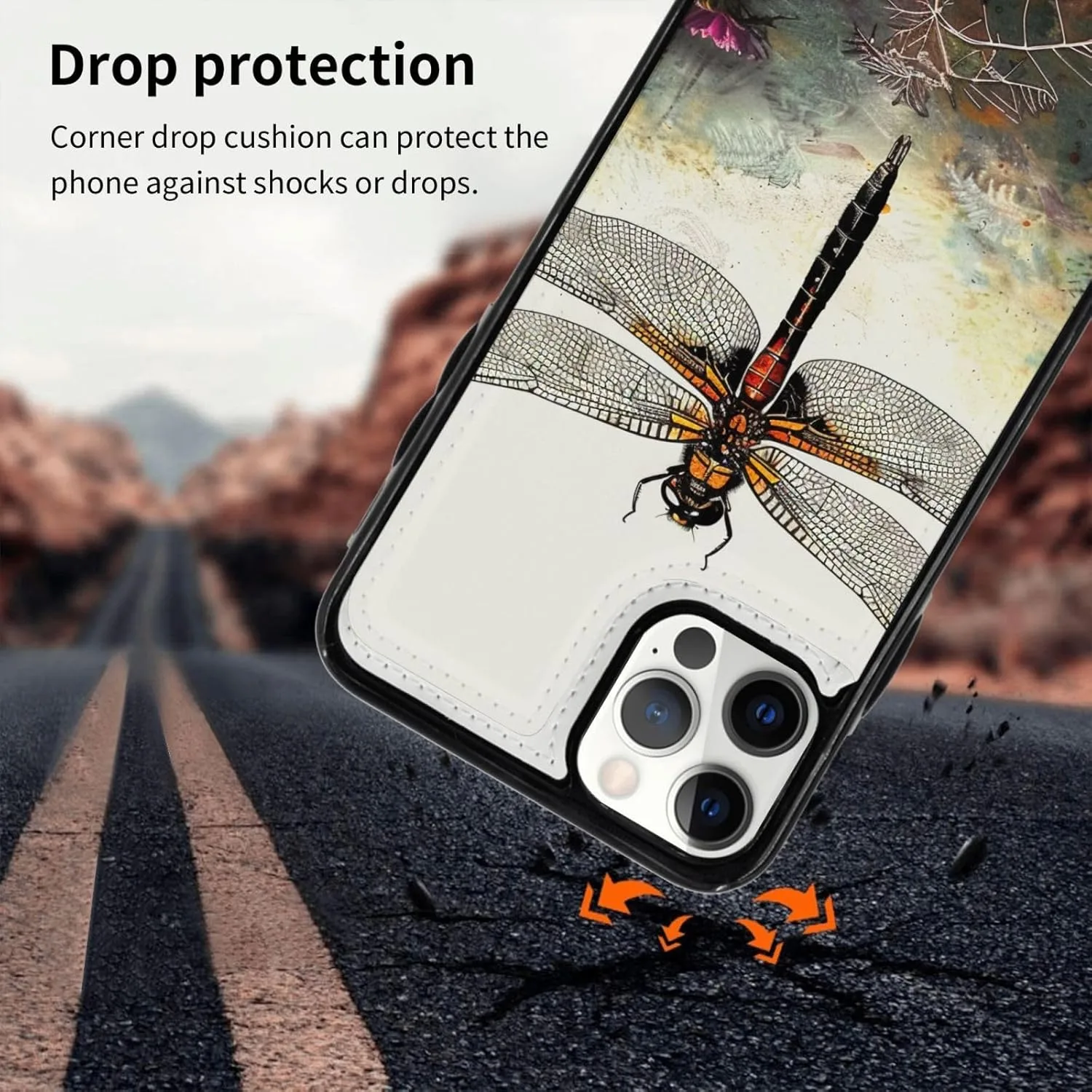 Dragonfly Printed Wallet Case for iPhone 12 Pro- 6.1 Inch with Card Holder