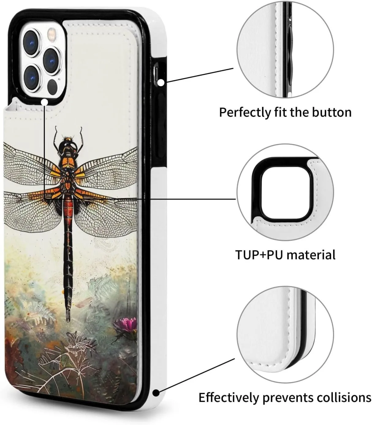 Dragonfly Printed Wallet Case for iPhone 12 Pro- 6.1 Inch with Card Holder