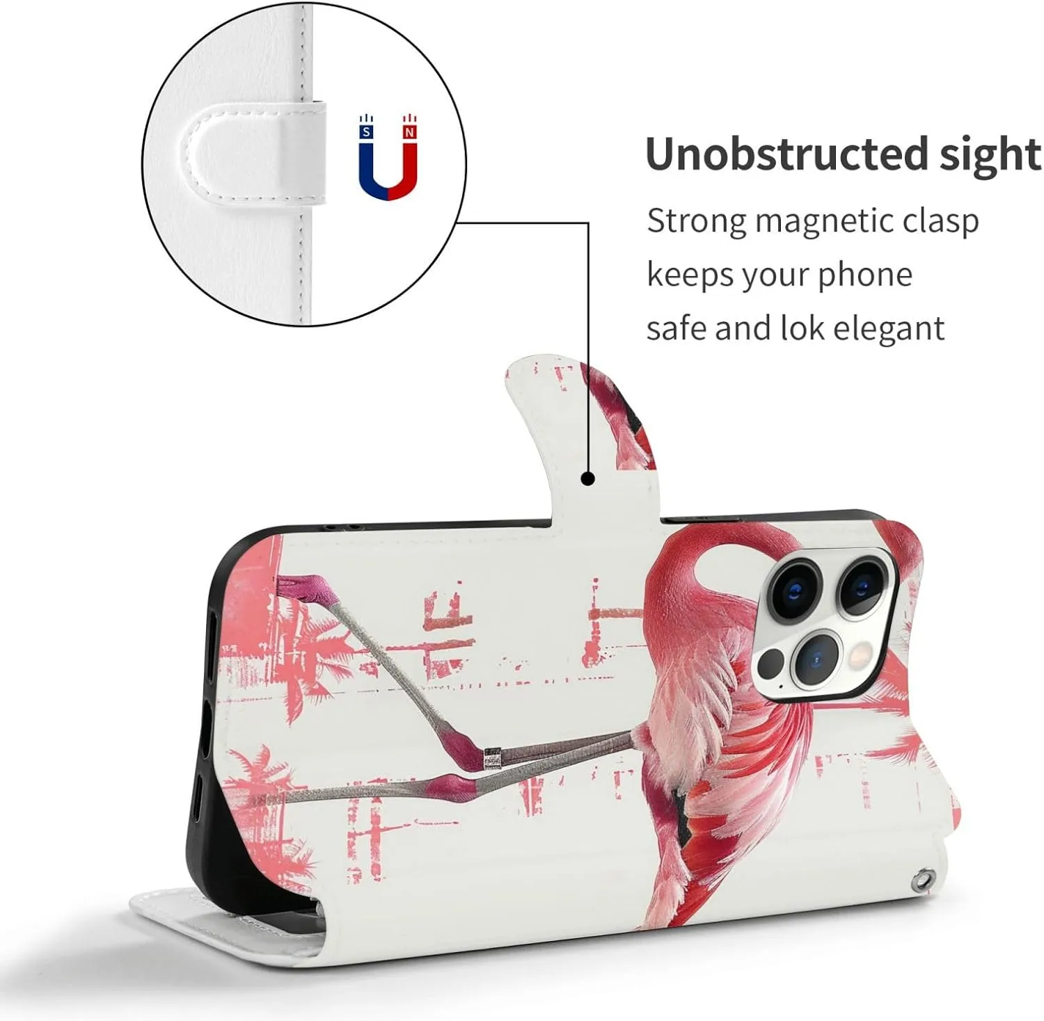Flamingo Print Printed Wallet Case for iPhone 12 Pro Max- 6.7 Inch with Card Holder