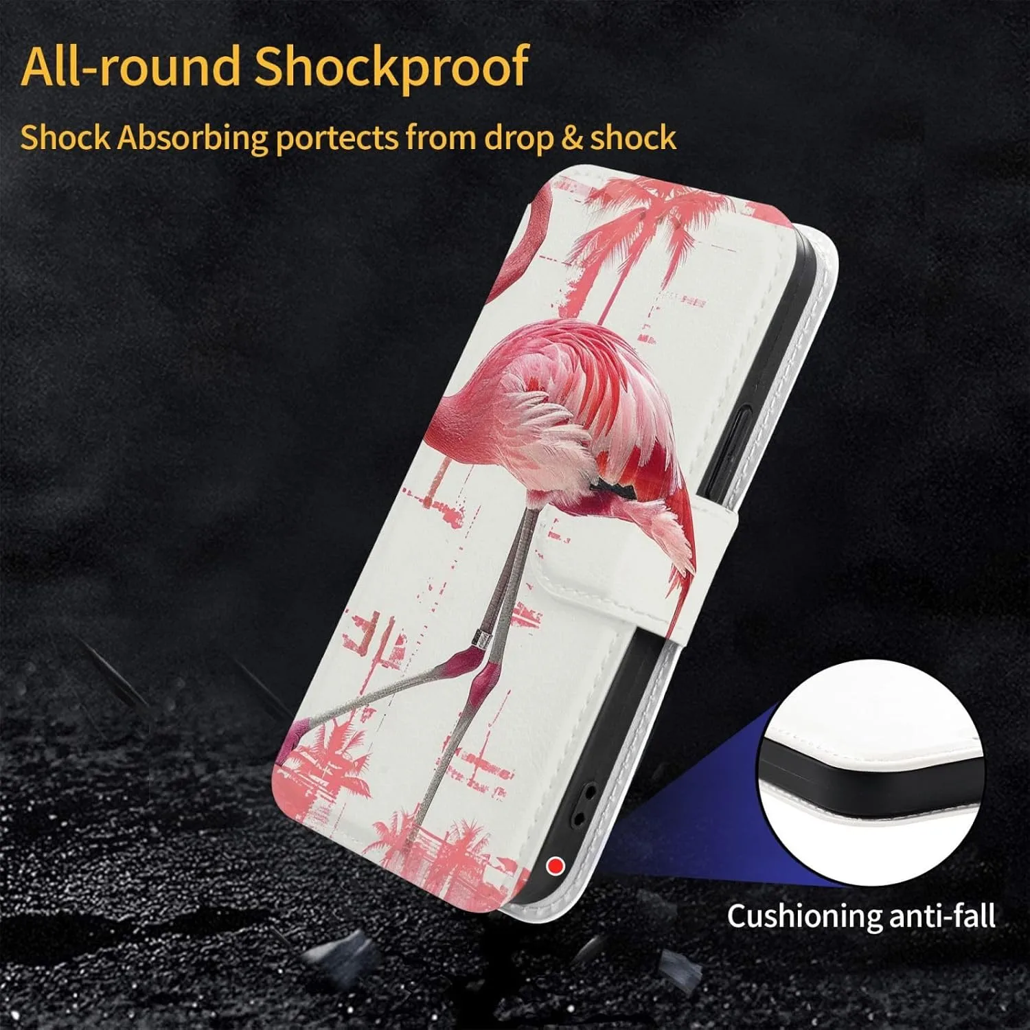 Flamingo Print Printed Wallet Case for iPhone 12 Pro Max- 6.7 Inch with Card Holder