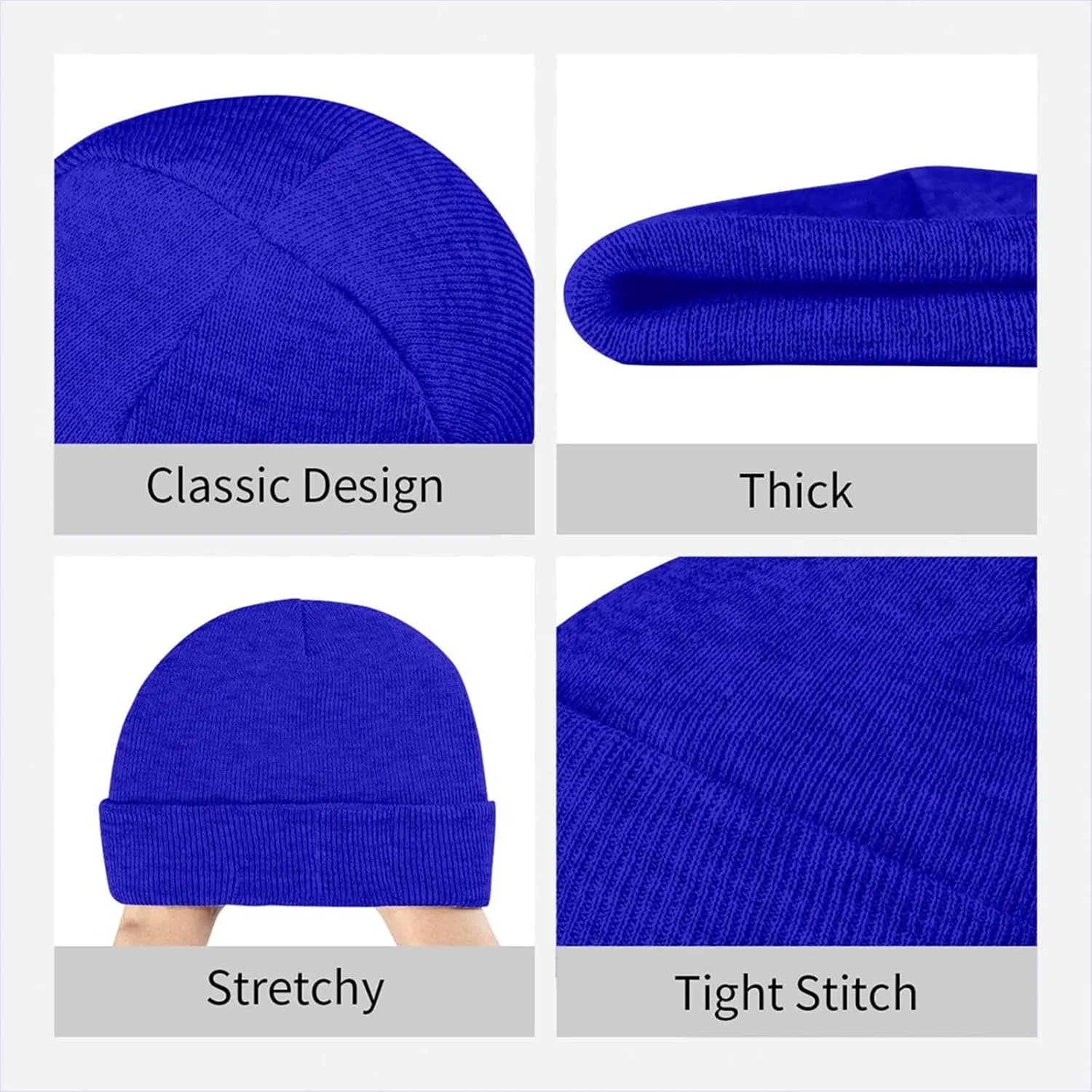 French Bulldog Printed Beanie for Men Women Warm Winter Skull Knit Hats Cuffed Cap,Black Blue One Size
