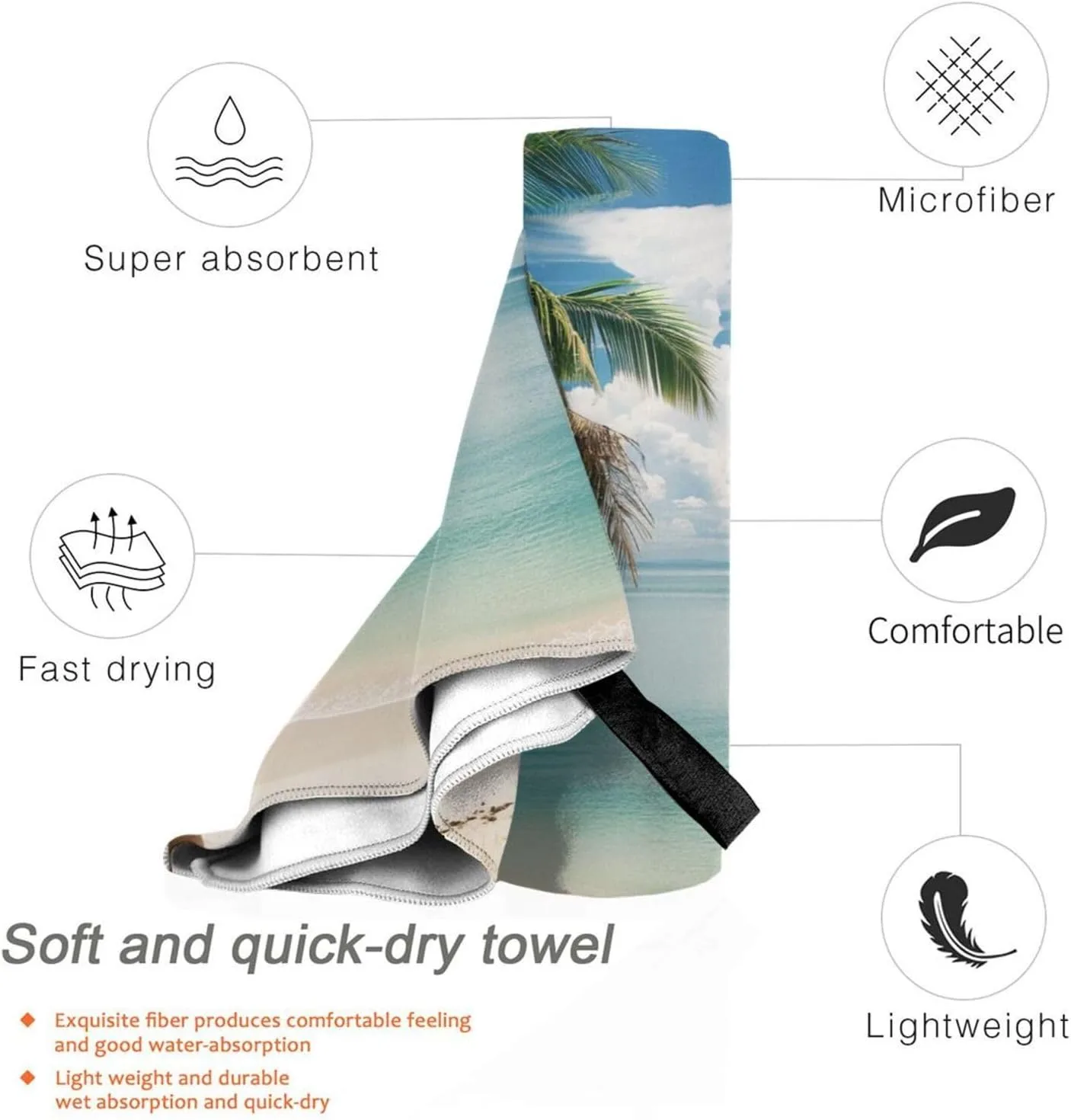 Beach and Palm Tree Printed Microfiber Quick Dry Bath Towel 31.5"X63" - Absorbent, Soft, and Perfect for Travel, Beach