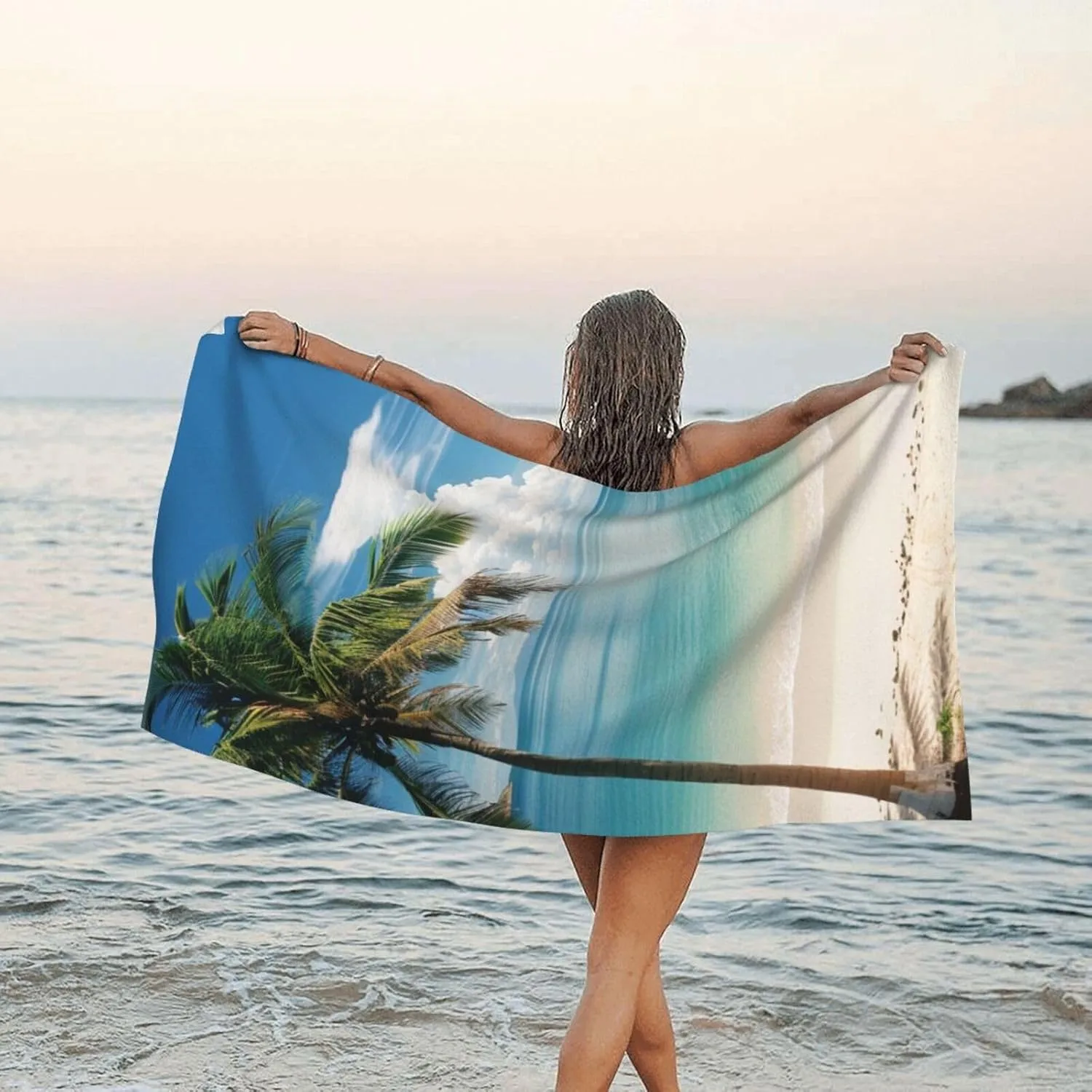 Beach and Palm Tree Printed Microfiber Quick Dry Bath Towel 31.5"X63" - Absorbent, Soft, and Perfect for Travel, Beach