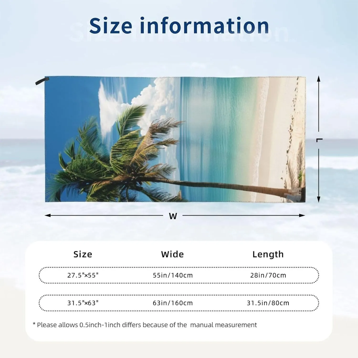 Beach and Palm Tree Printed Microfiber Quick Dry Bath Towel 31.5"X63" - Absorbent, Soft, and Perfect for Travel, Beach