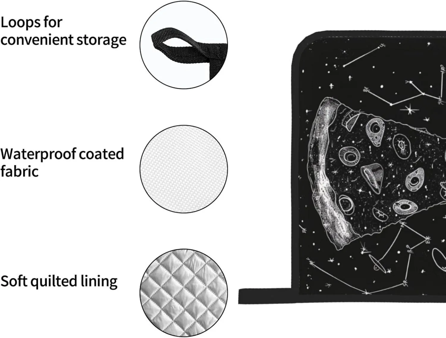 Pizza Constellation Oven Mitts and Pot Holders Set of 4 - Heat Resistant, Waterproof Fabric - Ideal for Kitchen, Baking