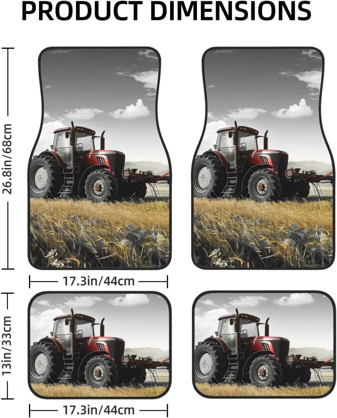 Tractor Agriculture Tranquil Printed Car Floor Mats Set of 4 Pieces | Floor Mats Protection for Cars Full Sets | Non-Slip