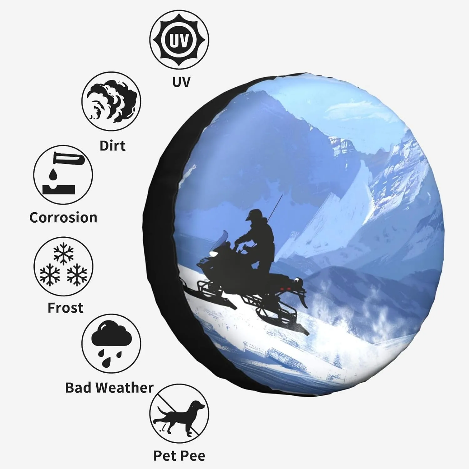 Snowmobile Printed Spare Tire Cover 17 Inch - Waterproof Wheel Covers Protectors - Universal Fit for Car, Trailer, Auto, SUV