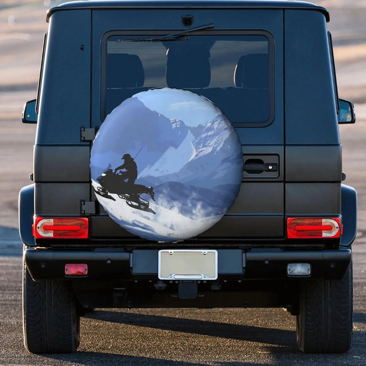 Snowmobile Printed Spare Tire Cover 17 Inch - Waterproof Wheel Covers Protectors - Universal Fit for Car, Trailer, Auto, SUV