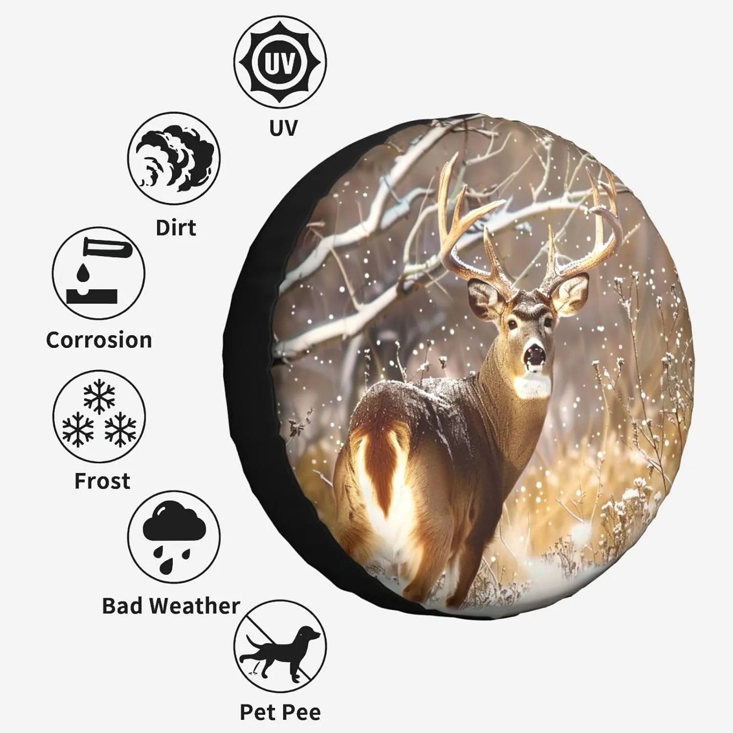 Free Whitetail Deer Printed Spare Tire Cover 14 Inch - Waterproof Wheel Covers Protectors - Universal Fit for Car, Trailer