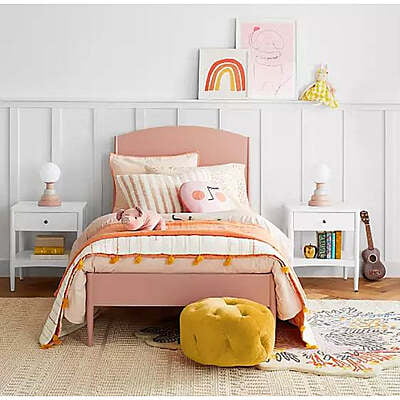 Pink Twin Bed Frame for Kids – Modern Kids Bed with Soft Curved Headboard Pink Twin Bed Frame for Kids – Modern Kids Bed with Soft Curved Headboard