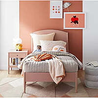 Pink Twin Bed Frame for Kids – Modern Kids Bed with Soft Curved Headboard Pink Twin Bed Frame for Kids – Modern Kids Bed with Soft Curved Headboard