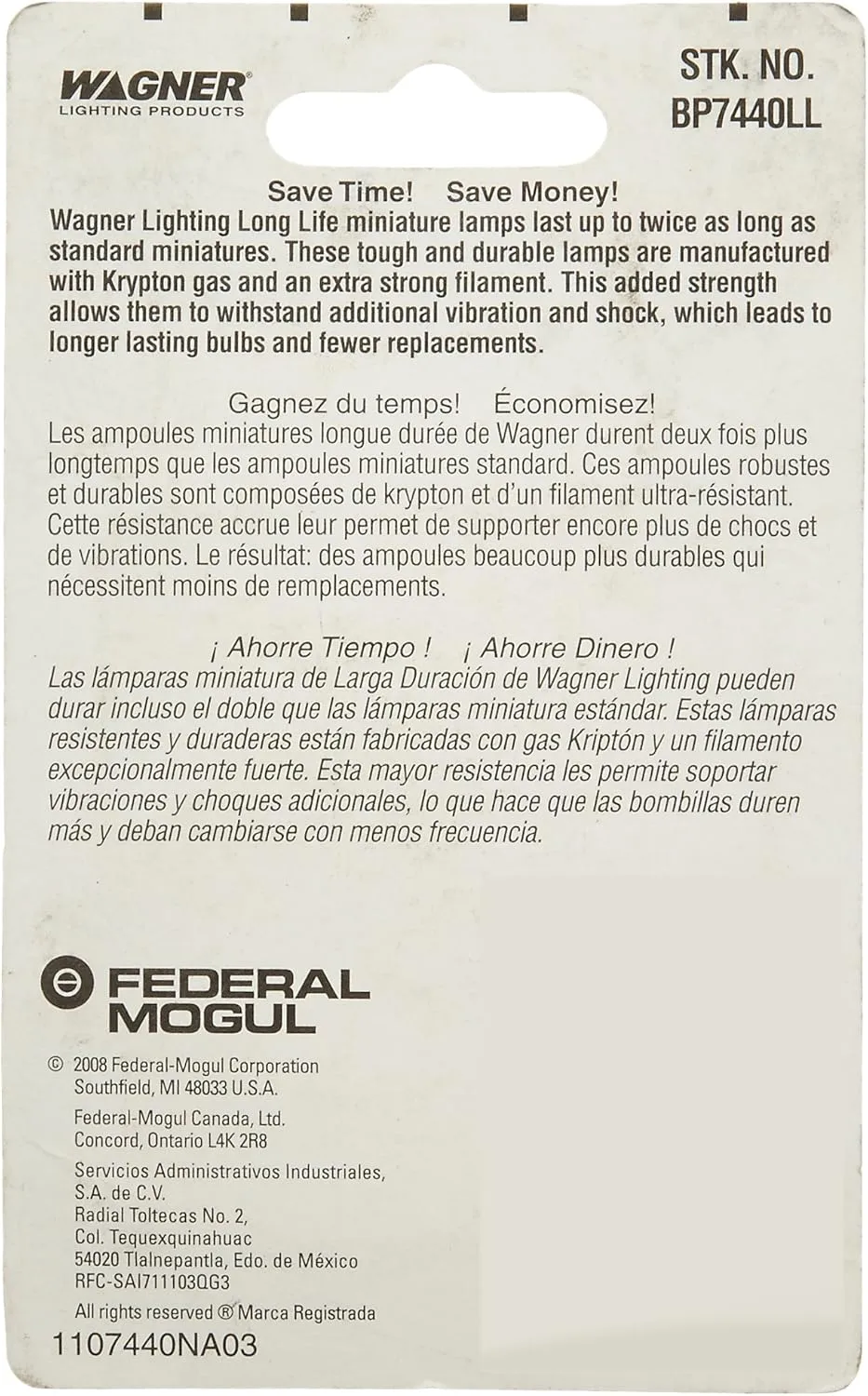 Wagner Lighting BP7440LL Long Life Multi-Purpose Light Bulb Card of 1