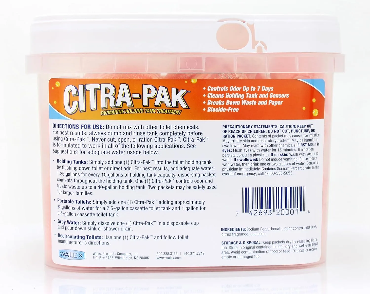 Walex Citra-Pak RV/Marine Holding Tank Deodorizer Drop-Ins, Citrus, 30 Pack