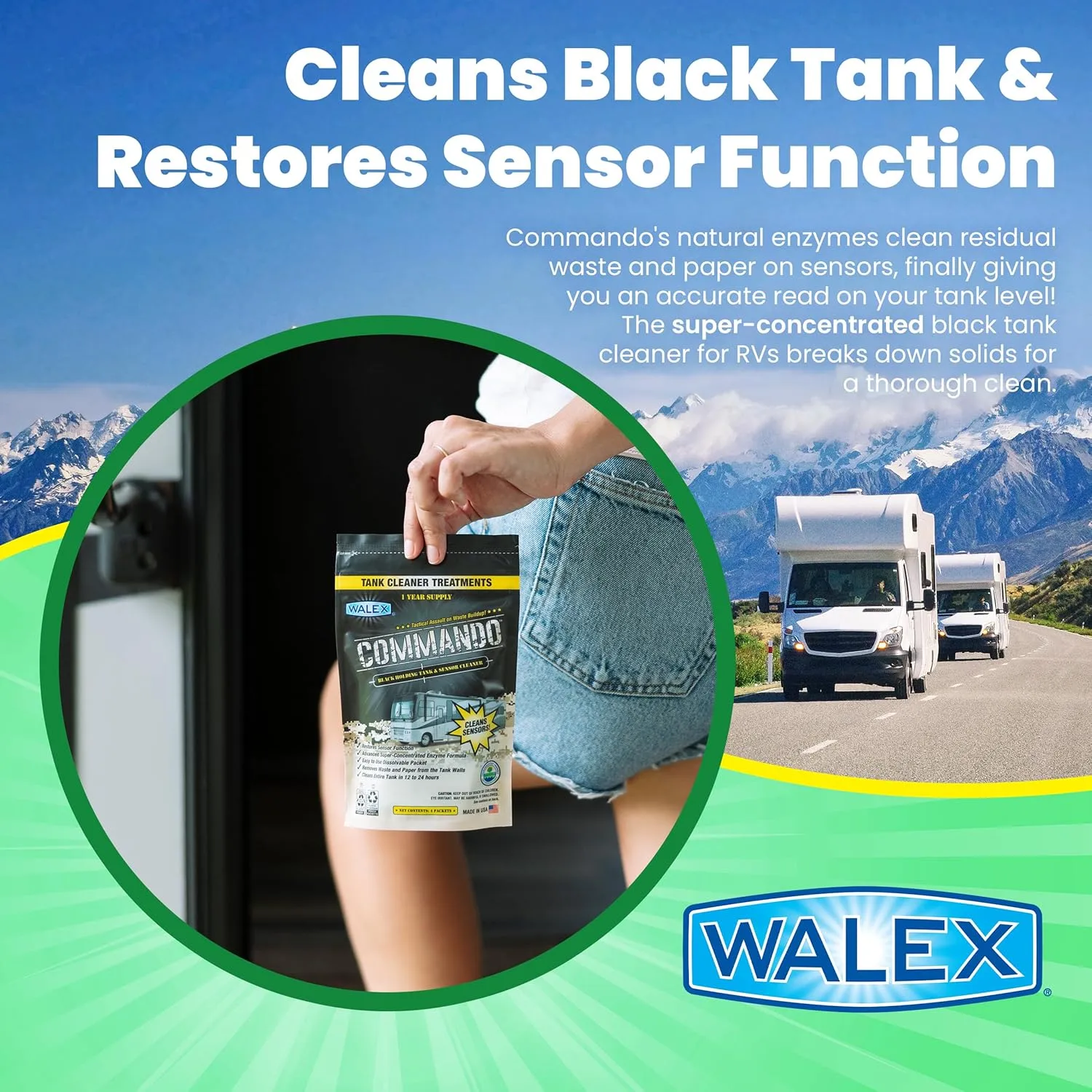 WALEX Commando RV Black Holding Tank Cleaner
