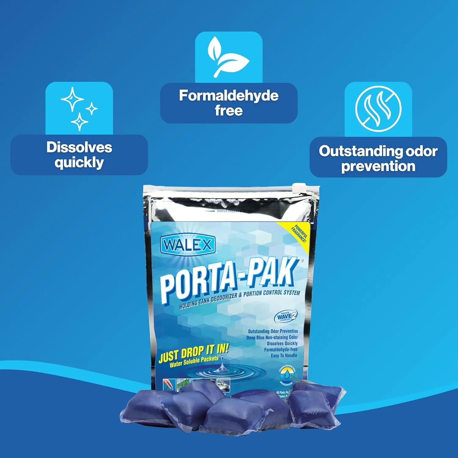 WALEX Porta-Pak Holding Tank Deodorizer Drop-Ins for RVs & Marine