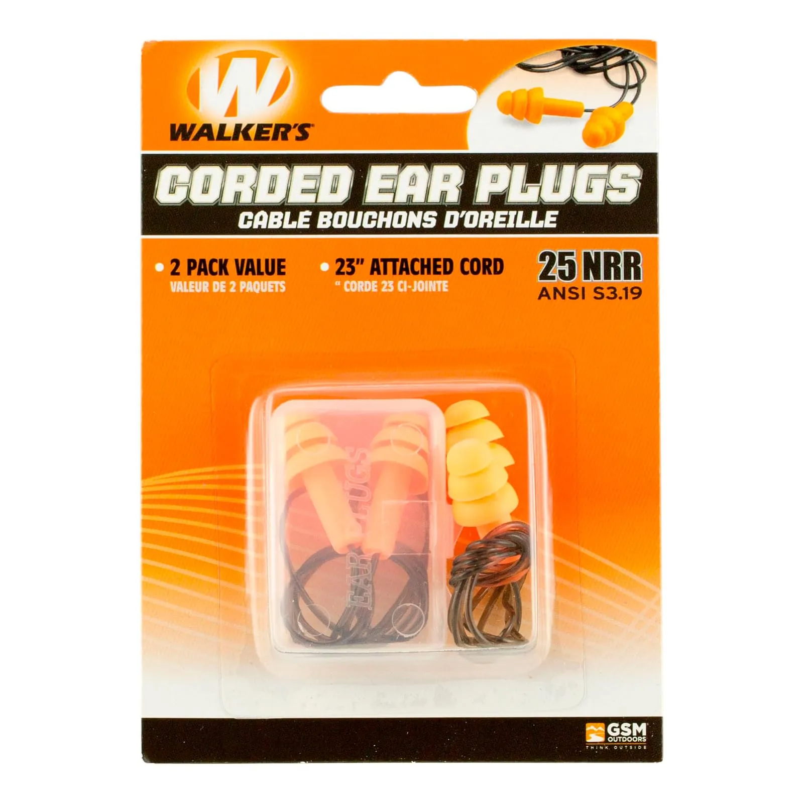 Walker's 25dB NRR Noise-Reducing ANSI S3.19 Hearing Protection Shooting Hunting Work Soft Comfortable 23" PVC Corded Rubber