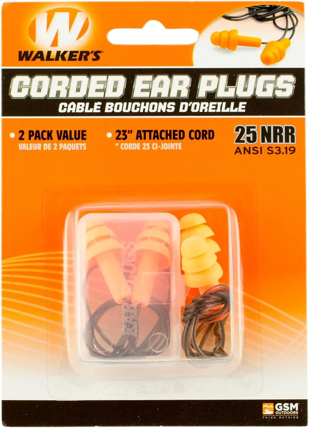Walker's 25dB NRR Noise-Reducing ANSI S3.19 Hearing Protection Shooting Hunting Work Soft Comfortable 23" PVC Corded Rubber