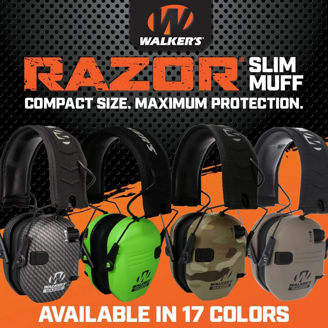 WALKER'S Razor Slim Electronic Earmuffs Ultra Low-Profile Folding Hearing Protection