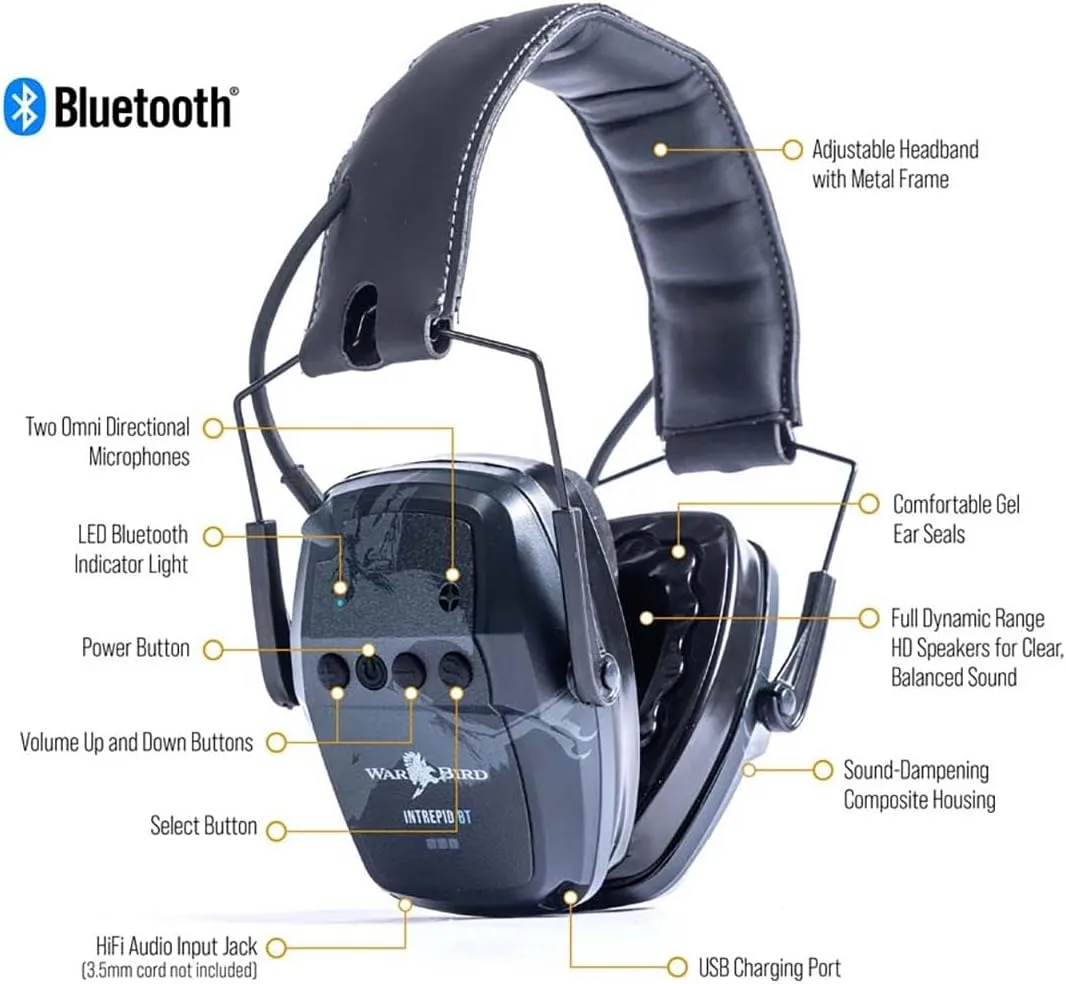 Intrepid Ear Protection - Variable Amplification - NRR 23dB Noise Reduction Headphones- Ideal for Shooting Sports Bluetooth