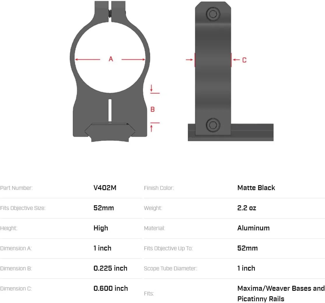 Warne Vapor Scope Rings, 1 inch, High, V402M, Black
