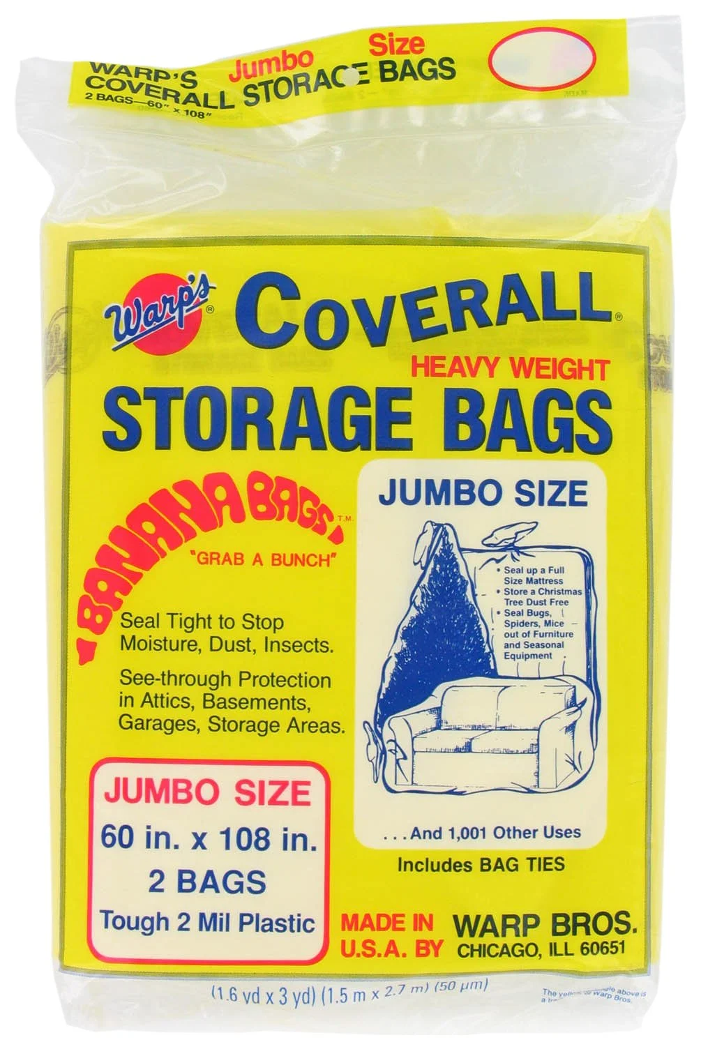 Warp Brothers CB-60 Warp's Banana Bags, Plastic, 60 x 108-Inch. (Pack of 2) 60" x 108"