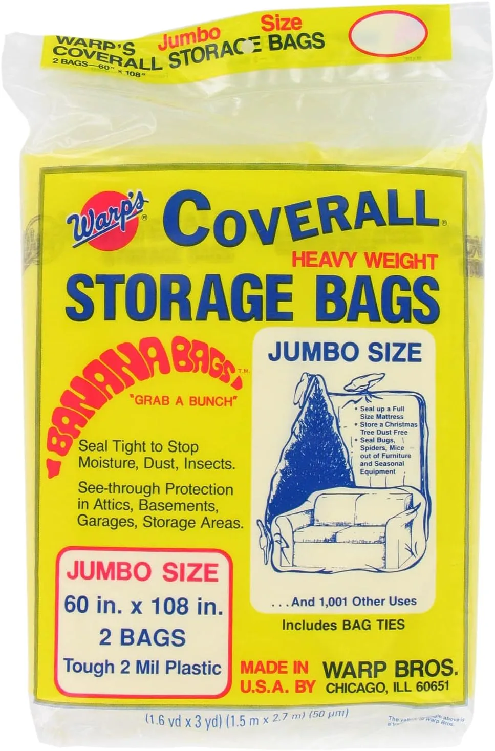 Warp Brothers CB-60 Warp's Banana Bags, Plastic, 60 x 108-Inch. (Pack of 2) 60" x 108"