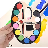 Kids Water Color Mixing Palette with 12 Colours & Brush - Set of 6