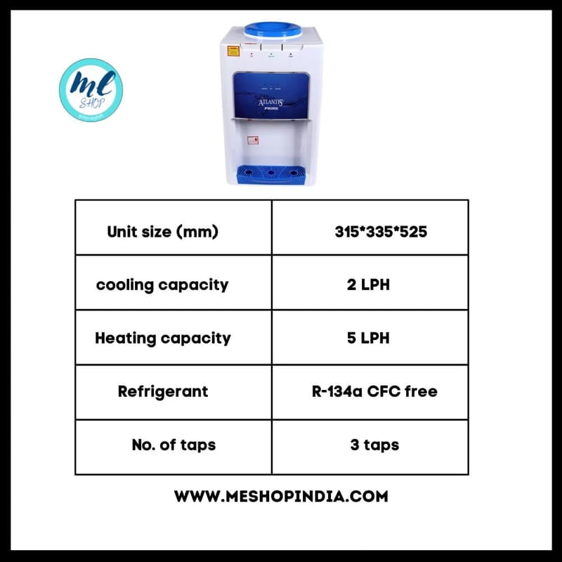 Specification of Atlantis Prime Countertop Water Cooler.