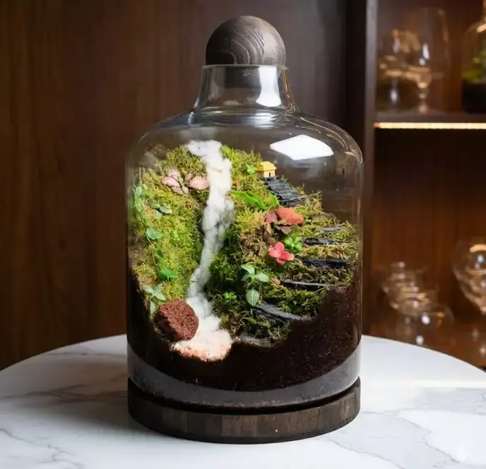 Moss Waterfall Closed Glass Terrarium