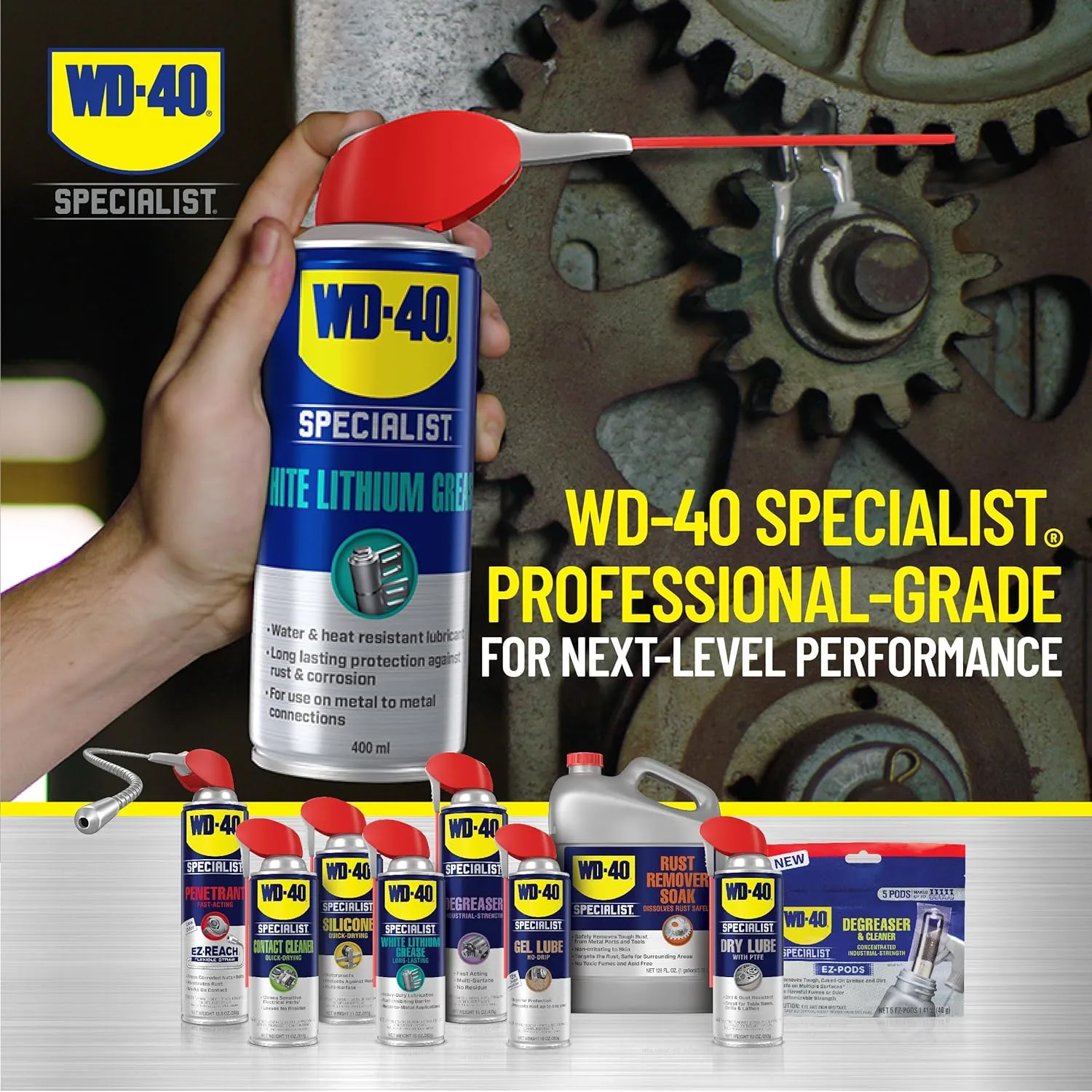 WD-40 Specialist White Lithium Grease Spray with SMART STRAW SPRAYS 2 WAYS, 10 OZ 1-Pack Grease Spray