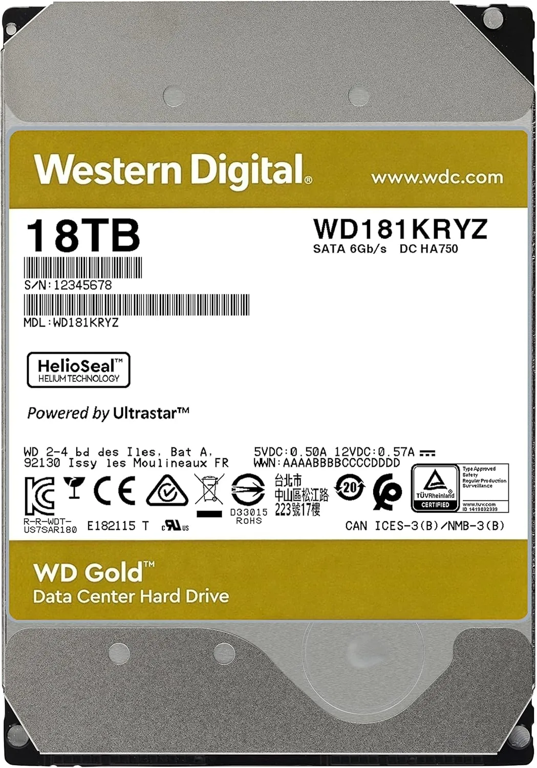 Western Digital WD Gold Enterprise Class Internal Hard Drive - 3.5" SATA 6 Gb/s 7200 RPM Class