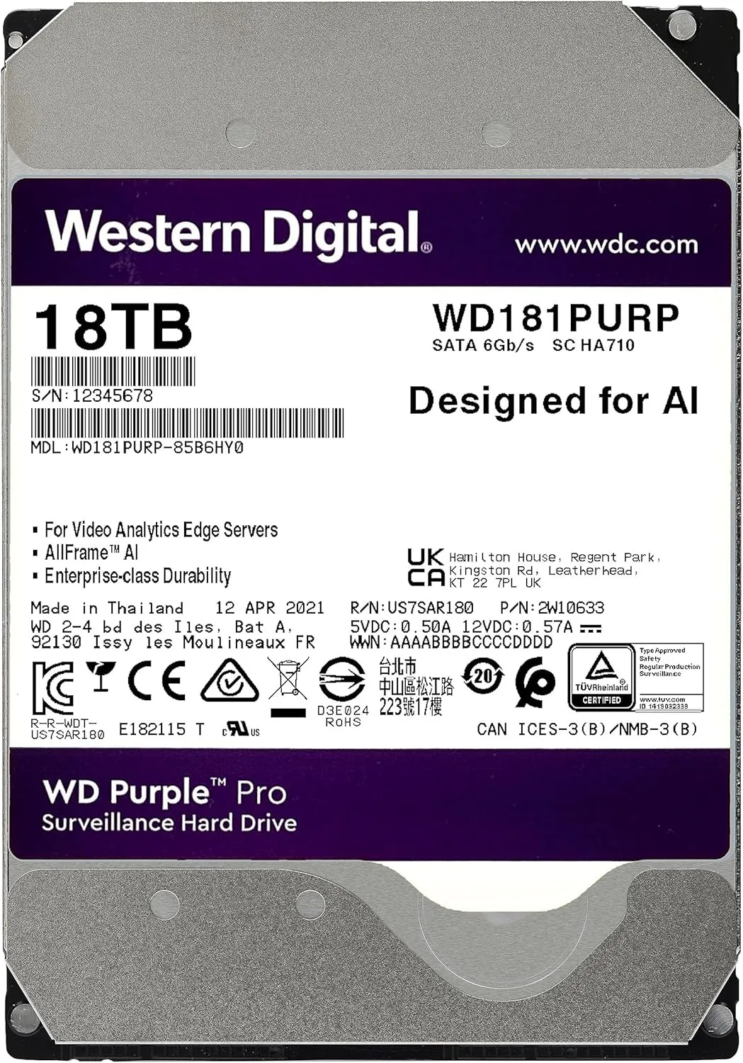 Western Digital WD Purple Pro Surveillance Internal Hard Drive