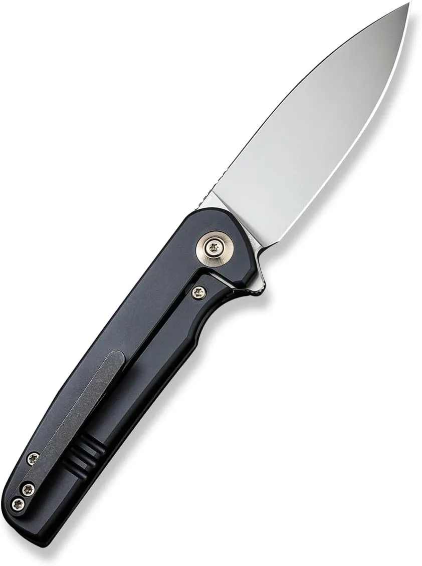 WE KNIFE WE20052C-1 Blue Satin Polished Patterned Titanium Presentation Handle with Black Titanium Lock Side Handle