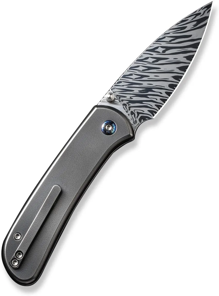 WE Knife WE22030F-DS1 Polished Gray Orange Peel Textured Titanium Handle