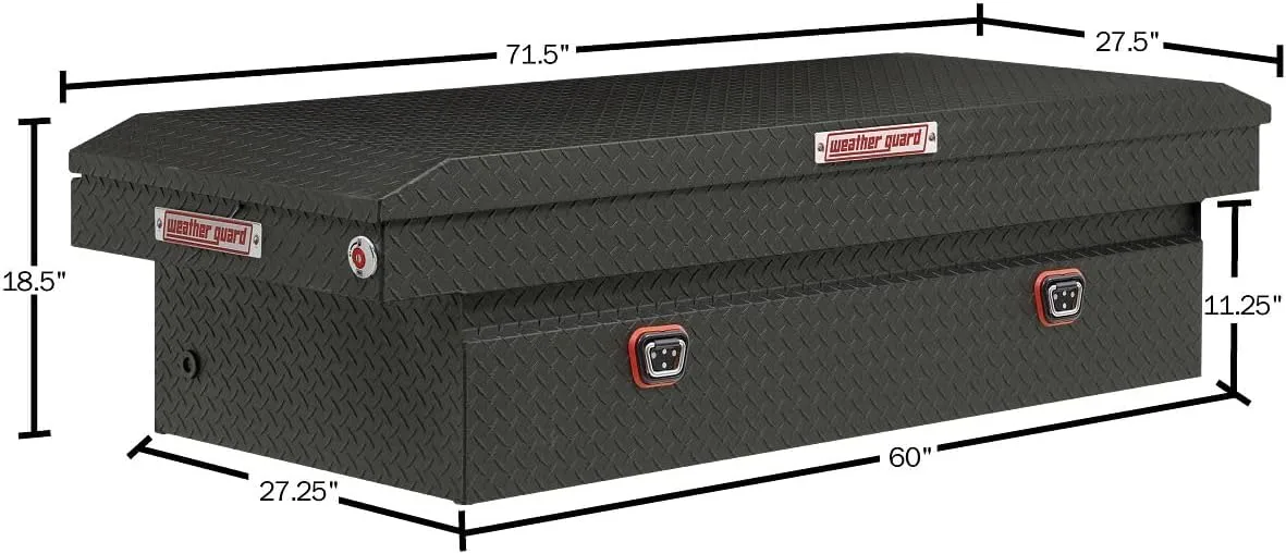 Weather Guard Model 117-52-04 Saddle Truck Box, Aluminum, For Full-Size Trucks, Extra Wide, Textured Matte Black, 15.5 cu ft capacity
