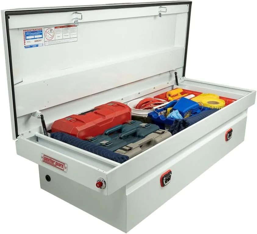 Weather Guard Model 126-3-04 Saddle Box, Steel, For Full Size Trucks, Standard Profile, White, 11.0 cu ft capacity