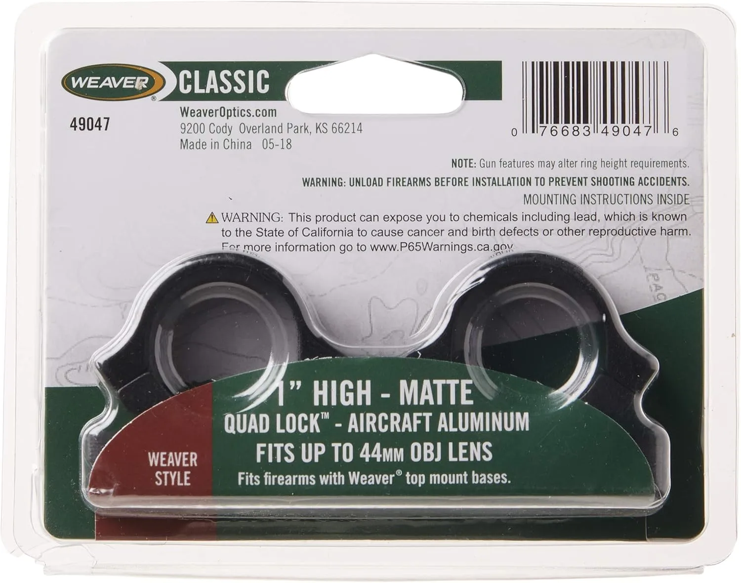 WEAVER Quad Lock 1-Inch High Detachable Scope Rings
