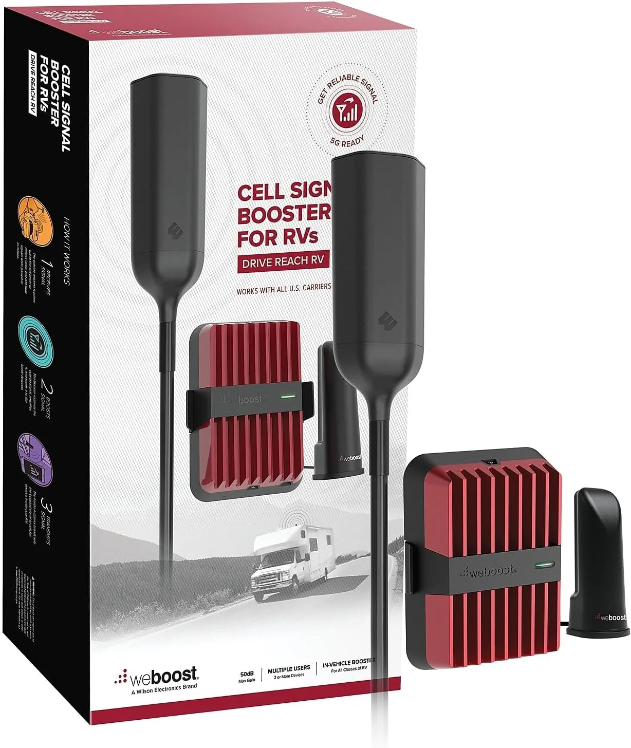 weBoost Drive Reach RV - Cell Phone Signal Booster kit | Boosts 4G LTE & 5G for All U.S. Carriers - Verizon, AT&T, T-Mobile & more | Made in the U.S. | FCC Approved (model 470354)