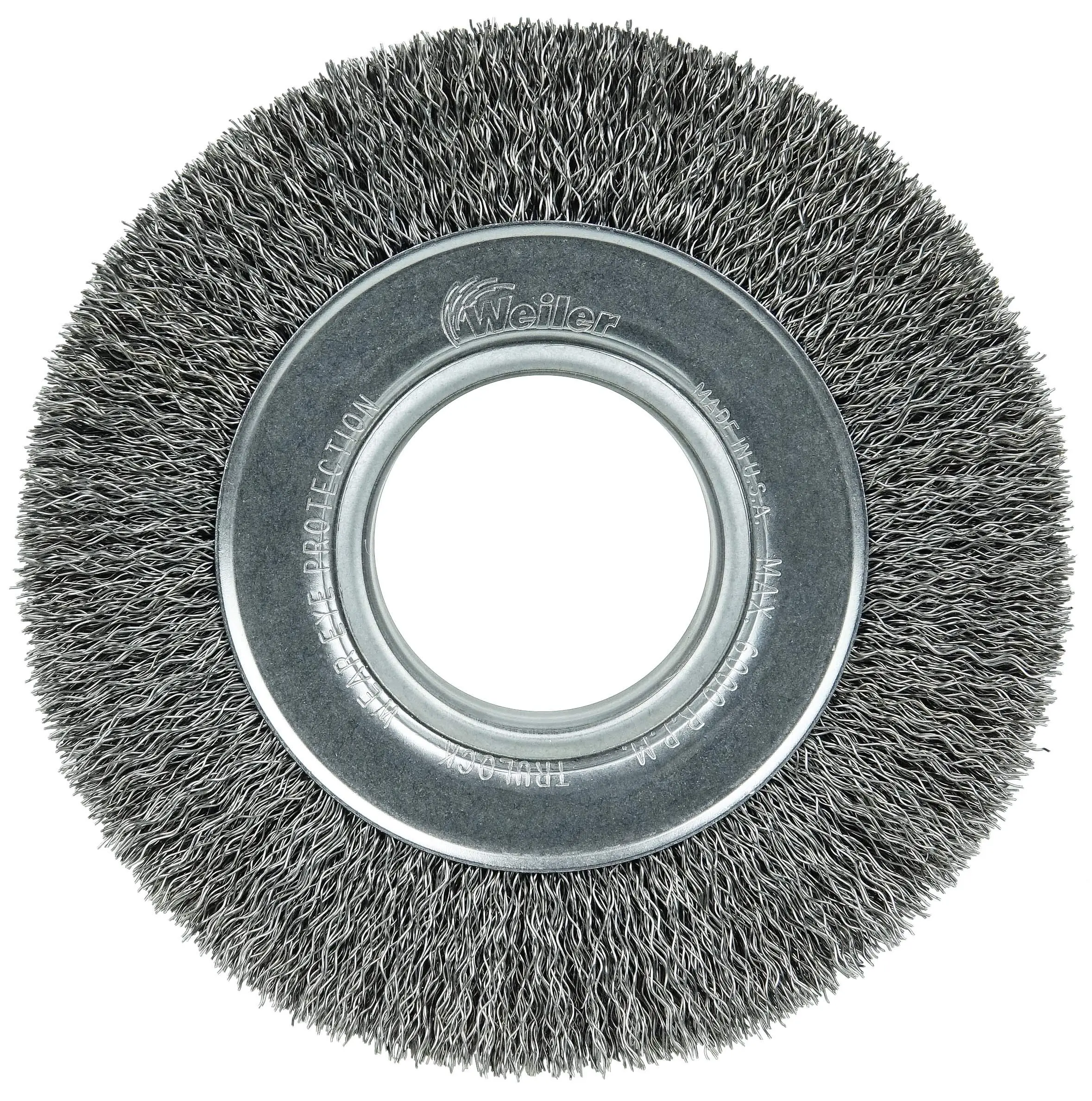 Weiler 03070 6in Wide Face Crimped Wire Wheel, .014in Steel Fill, 2in Arbor