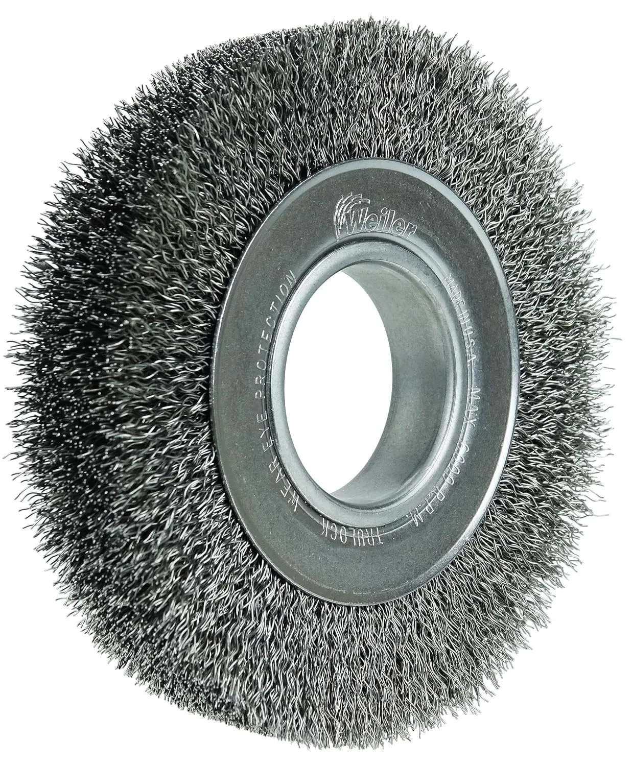Weiler 03070 6in Wide Face Crimped Wire Wheel, .014in Steel Fill, 2in Arbor