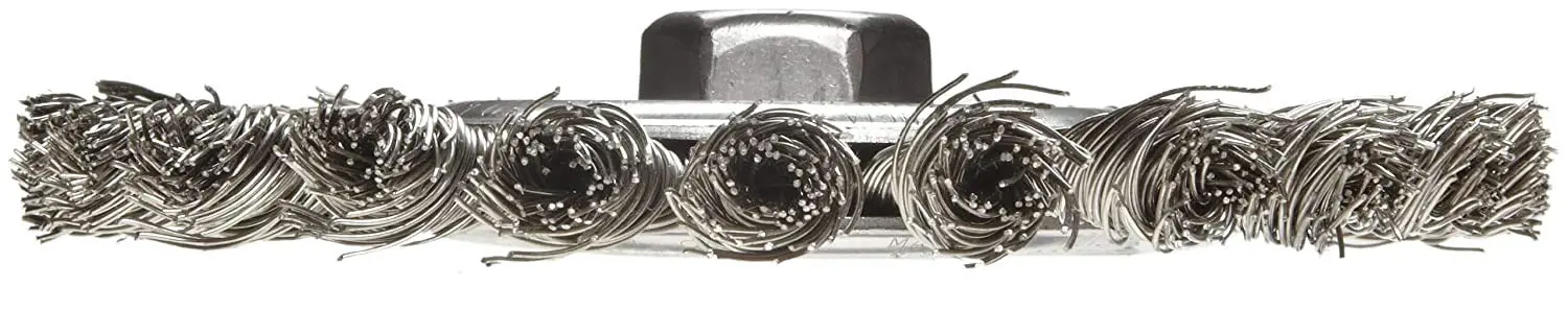 Weiler 08806 Roughneck Jr. 5" Root Pass Weld Cleaning Brush, .020 Stainless Steel Wire, 5/8"-11 Unc Nut